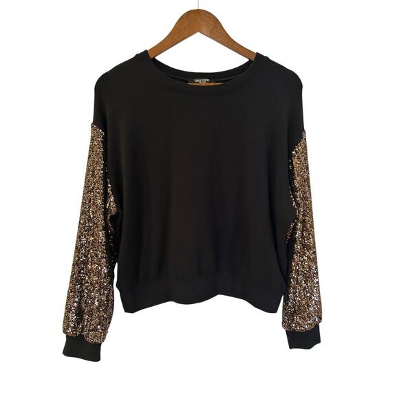 Karen Kane Petites Black Sequin Sleeves Chic Top Size MP - Picture 2 of 8